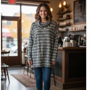 Woman's Cowl Neck with Wooden Button Detail Top